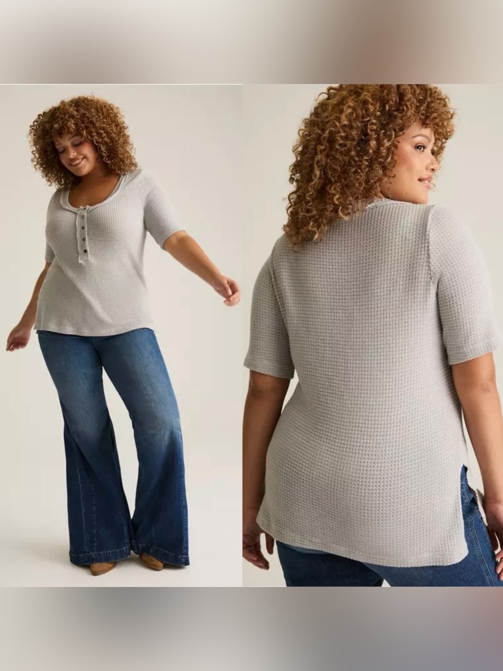 Torrid Festi Size 6 Light Blue Gray Waffle Henley Scoop-Neck Top